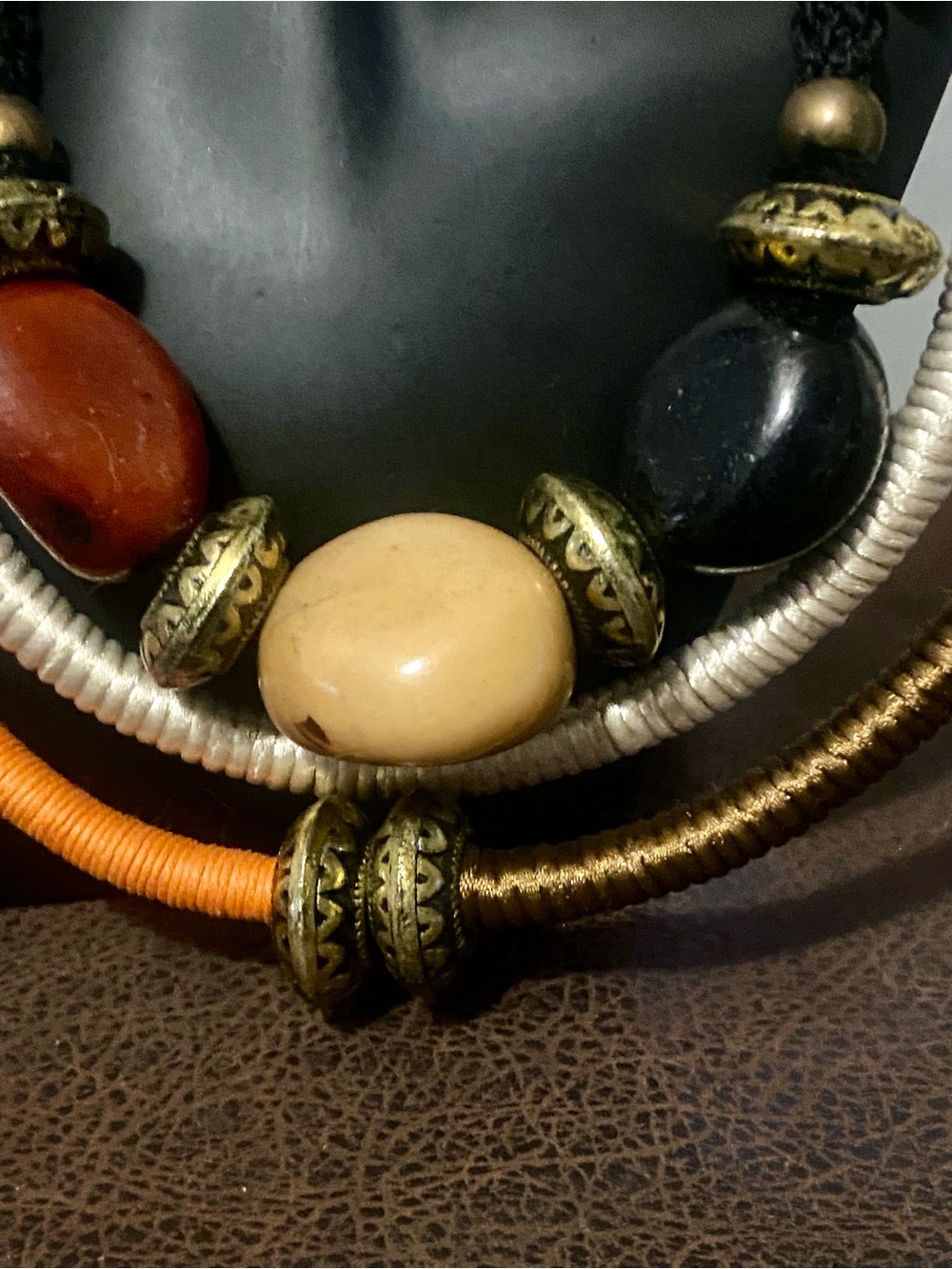 Vintage Artisan Boho Multi-Strand Statement Necklace with Genuine Stones - Picture 2 of 9
